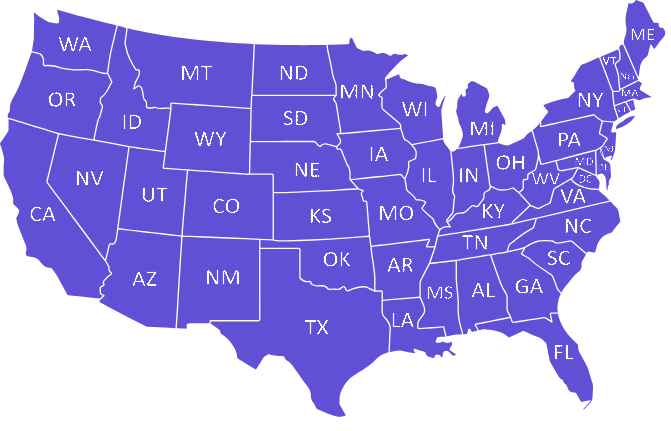 Map of US states served by Outsource MedClaim